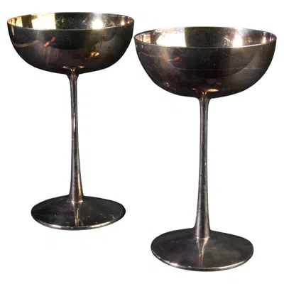 Pre-owned Wm. Rogers Mfg. Co. Pair Of Art Deco Silverplate Coupe Glasses Goblets