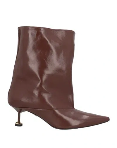 Wo Milano Woman Ankle Boots Brown Size 6 Leather