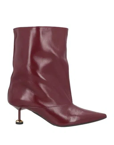 Wo Milano Woman Ankle Boots Burgundy Size 8 Leather In Red