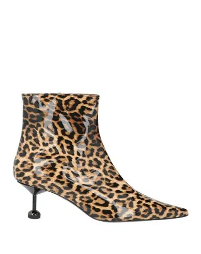 Wo Milano Woman Ankle Boots Sand Size 9 Leather In Animal Print