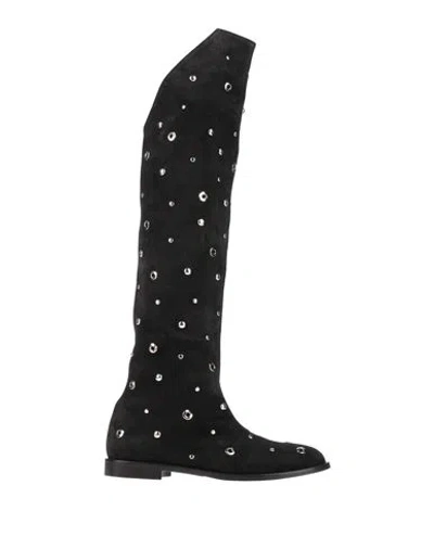 Wo Milano Woman Boot Black Size 8 Leather In Multi