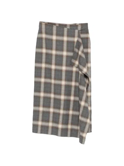 Woc Chota Check-pattern Wrap Midi Skirt In Grey