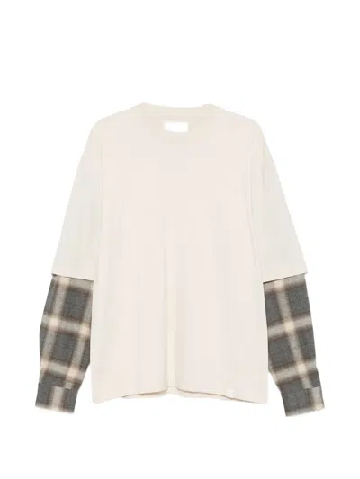 Woc Nazare Layered-sleeve Check-pattern T-shirt In Purple