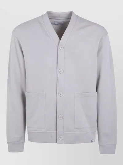 Woc Seattle Cardigan Front Pockets Ribbed Trims In Blue