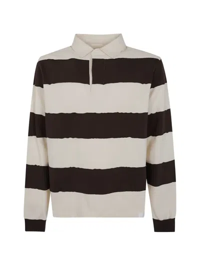 Woc Striped Long-sleeve Polo Shirt In White