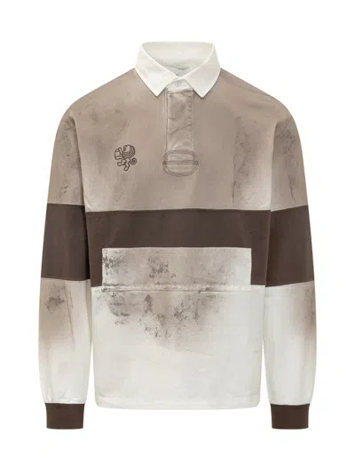 Woc Striped Polo Shirt With Collar In Offwhite