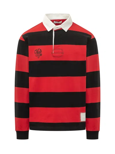 Woc Striped Polo With Collar In Black/red
