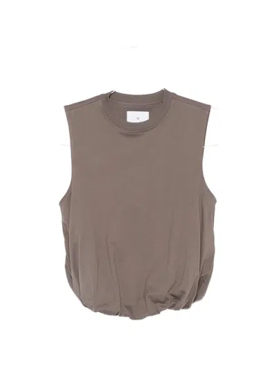 Woc Villena Round-neck Gathered Top In Brown