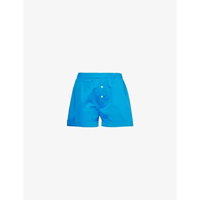 Woera Womens Royal Blue Boxer Elasticated-waist Relaxed-fit Cotton Shorts