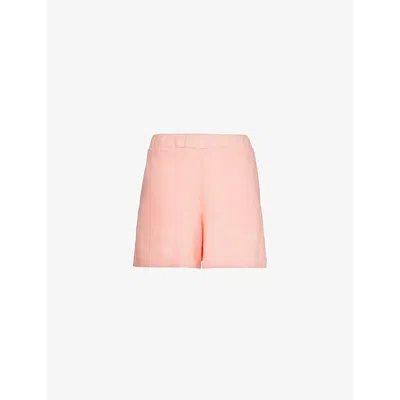 Woera Womens Peach Elasticated-waist High-rise Linen Shorts