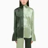 Woera Color-block Button Up Silk Shirt In Green