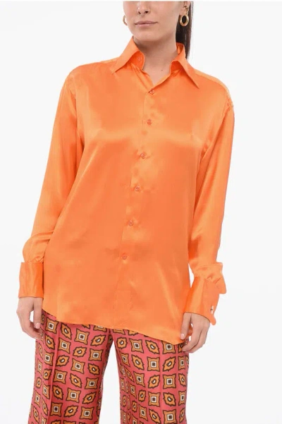 Woera Orange Silk Regular Shirt