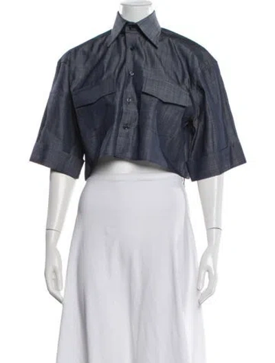 Pre-owned Woera Short Sleeve Button-up Top In Blue