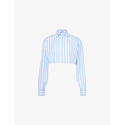 Woera Womens Light Blue Stripe Stripe-print Cropped Cotton Shirt