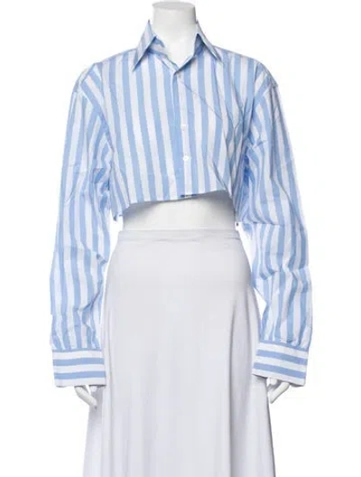 Pre-owned Woera Striped Long Sleeve Button-up Top In Blue/white