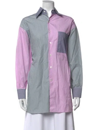 Pre-owned Woera Striped Long Sleeve Button-up Top In Multicolor