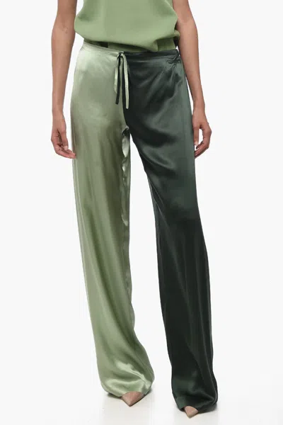 Woera Two Tone Silk Palazzo Pants With Drawstring In Green