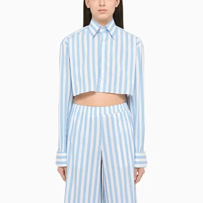 WOERA WHITE/BLUE CROPPED SHIRT