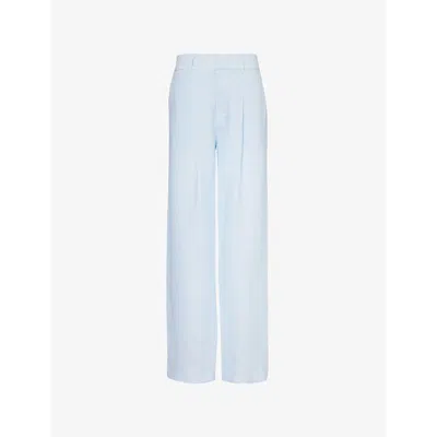 Woera Womens Light Blue Pressed-crease Wide-leg Mid-rise Linen Trousers
