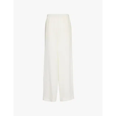 Woera Womens Off White Split-hem Wide-leg Mid-rise Linen Trousers