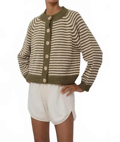 Wol Hide Striped Bomber Cardigan In Olive In Green