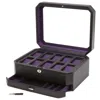 Wolf 458603 Windsor 10 Piece Watch Box With Drawer In Black & Purple In Black