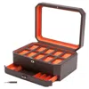 Wolf 458606 Windsor 10 Piece Watch Box With Drawer In Brown & Orange In Brown