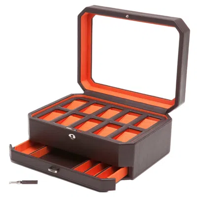 Wolf 458606 Windsor 10 Piece Watch Box With Drawer In Brown & Orange