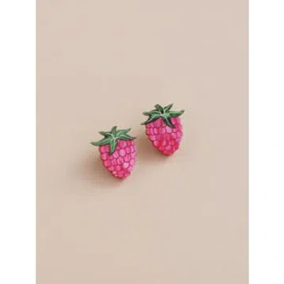 Wolf & Moon Raspberry Stud Earrings In Pink