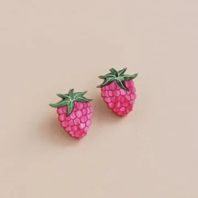 Wolf & Moon Raspberry Studs In Pink