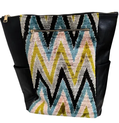 Wolf & Willa Zig Zag Ikat Silk Backpack In Lime & Blue In Multi