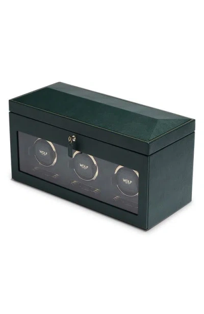 Wolf British Racing Green Triple Watch Winder & Case