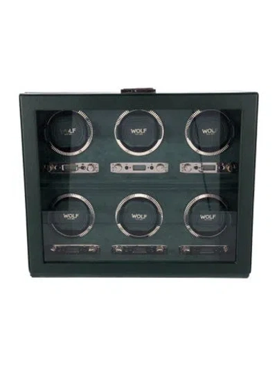 Pre-owned Wolf British Racing Vegan Leather 6 Piece Watch Winder W/ Tags In Green