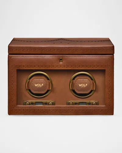 Wolf Brogue Double Watch Winder With Storage In Brown