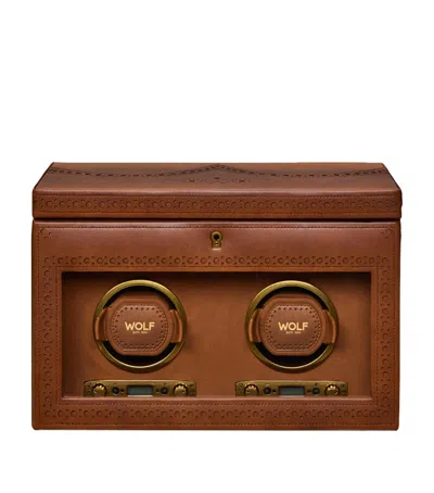 Wolf Brogue Double Watch Winder With Storage In Gray