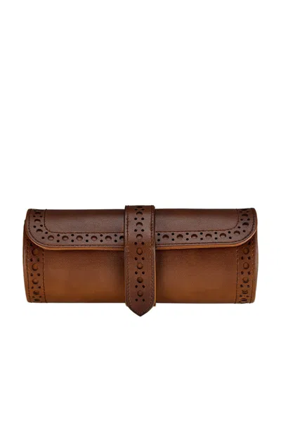 Wolf Brogue Triple Watch Roll In Brown
