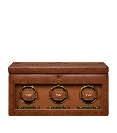 Wolf Brogue Triple Watch Winder With Storage In Brown