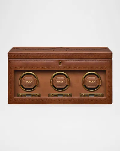 Wolf Brogue Triple Watch Winder With Storage In Brown