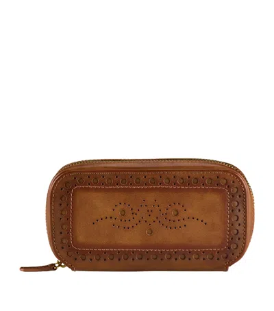 Wolf Brogue Zipped Watch Case In Brown