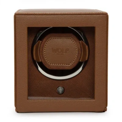 Wolf Cub Single Watch Winder With Cover In Cognac