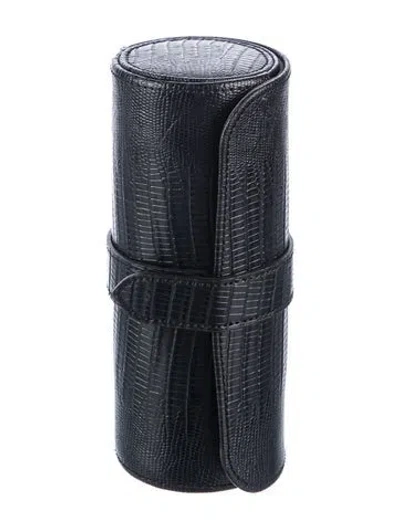 Pre-owned Wolf Embossed Leather Watch Case In Black