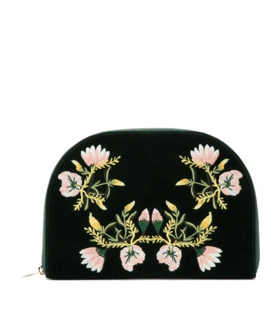 Wolf Embroidered Zoe Zip-up Jewellery Case In Green