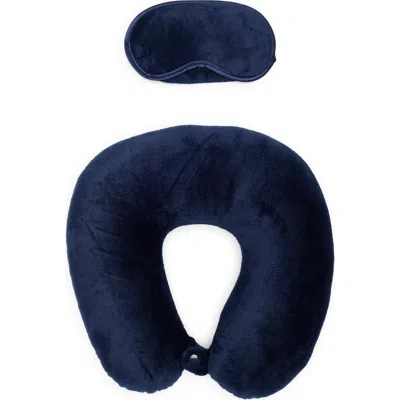 Wolf Essentials Travel Neck Pillow With Eye Mask In Blue