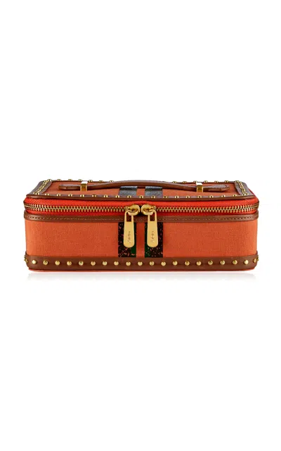 Wolf Ida Canvas And Leather Travel Jewelry Case In Orange