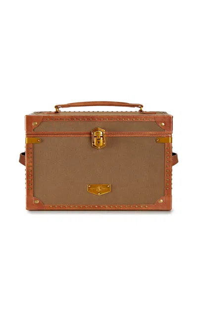 WOLF IDA LEATHER-TRIMMED CANVAS TRUNK JEWELRY BOX