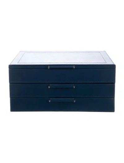 Pre-owned Wolf Leather Jewelry Box In Blue