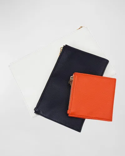 Wolf Maria Jewelry Pouches, Set Of 3 In White/navy/tangerine