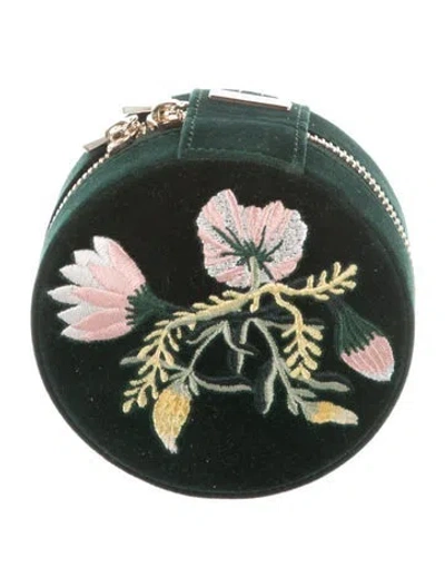 Pre-owned Wolf Pattern Print Small Circle Traveling Cosmetic Bag In Green