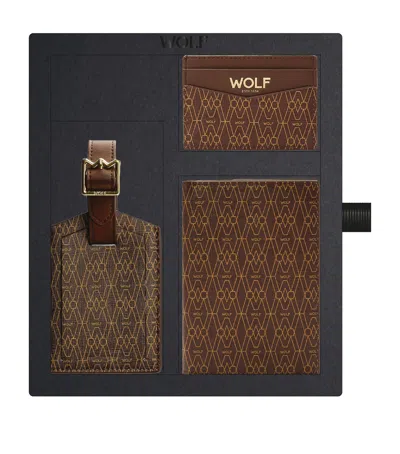 Wolf Signature Passport Holder, Card Holder And Luggage Tag Gift Set In Brown