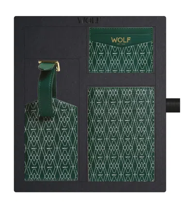 Wolf Signature Passport Holder, Card Holder And Luggage Tag Gift Set In Green